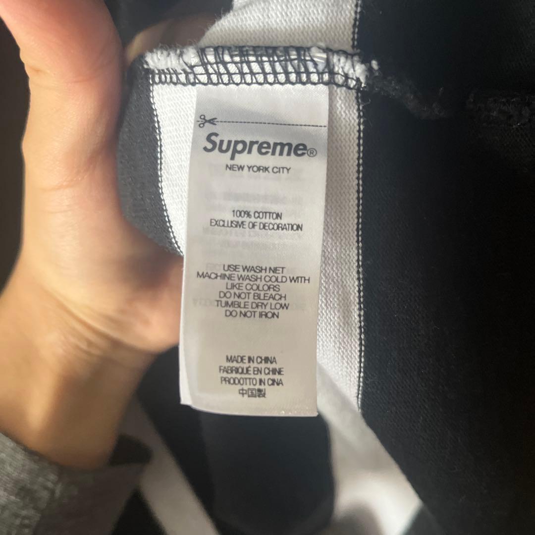 美品Supreme ラガーシャツ L 黒/白 ストライプ
