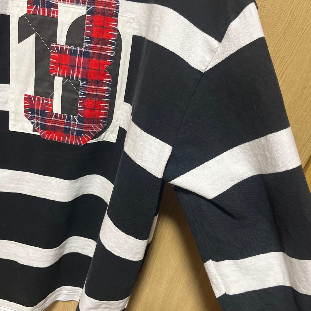 美品Supreme ラガーシャツ L 黒/白 ストライプ