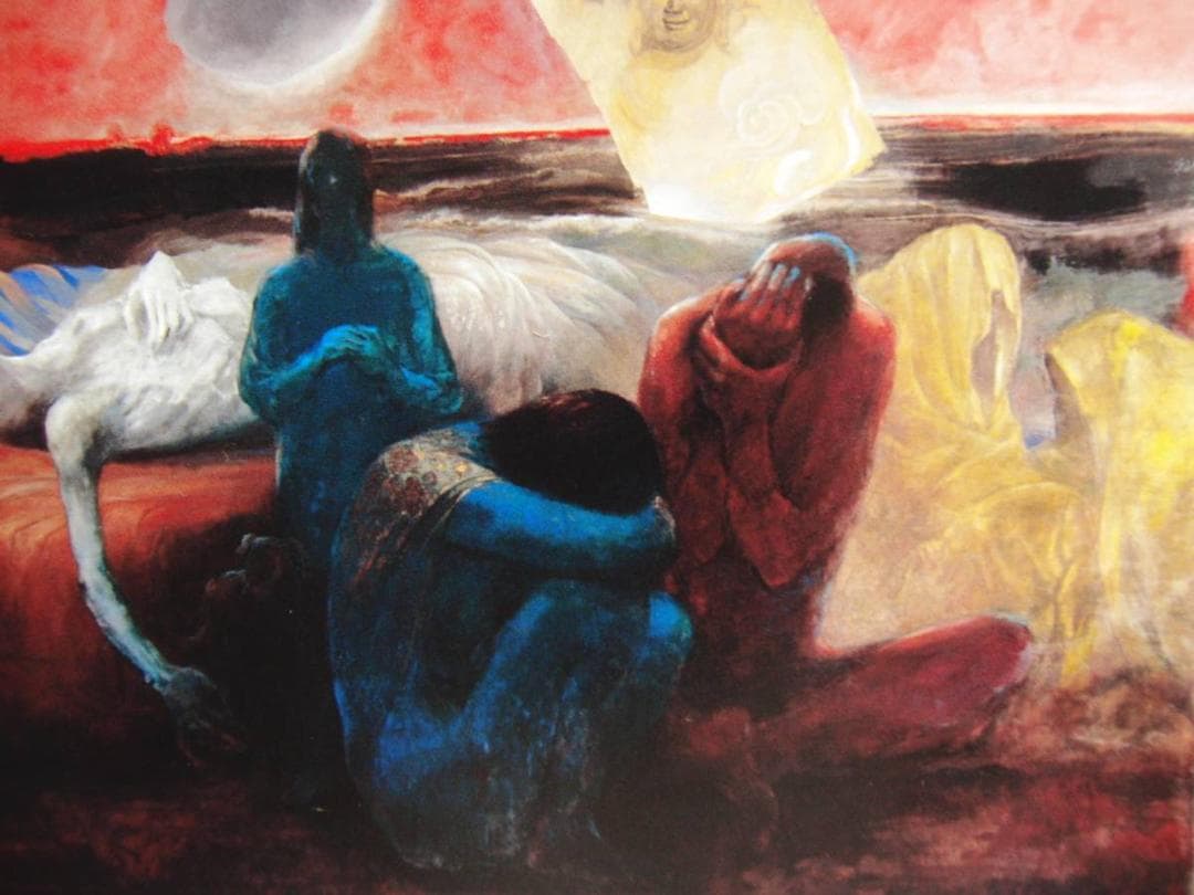 山田貞実、無声慟哭、希少画集画、新品高級額・額装付、状態良好