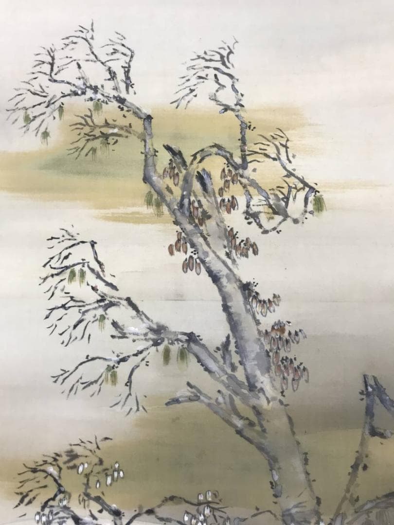 秀穂/山水図/雪中山水図/雪中鳥撃ち図/掛軸/名家伝来/AB-945