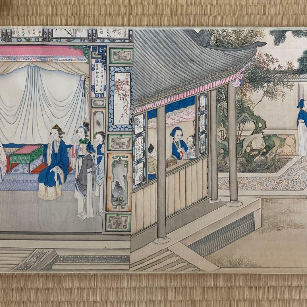 中国絵画 清国時代　名家　孫温（ソン・ウェン）作『紅楼夢』書道絵　国画　巻物絵