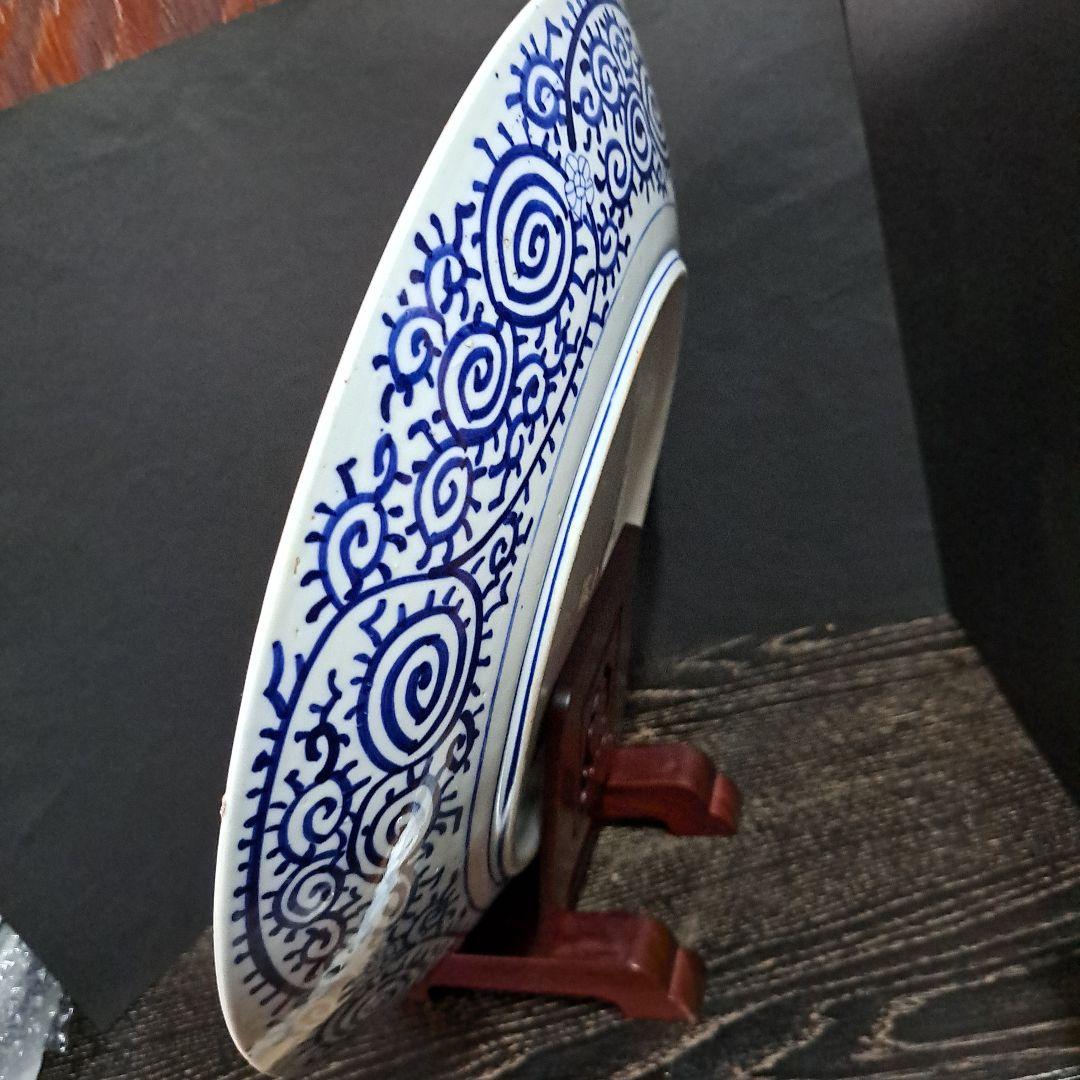 江戸中期　古伊万里　極上　染付青磁　微塵唐草ずくし図　　裏は蛸唐草図　大皿