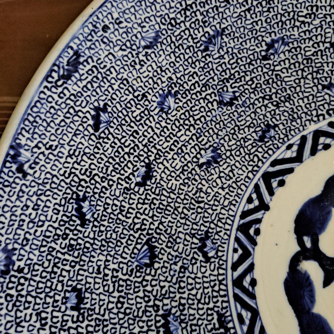 江戸中期　古伊万里　極上　染付青磁　微塵唐草ずくし図　　裏は蛸唐草図　大皿