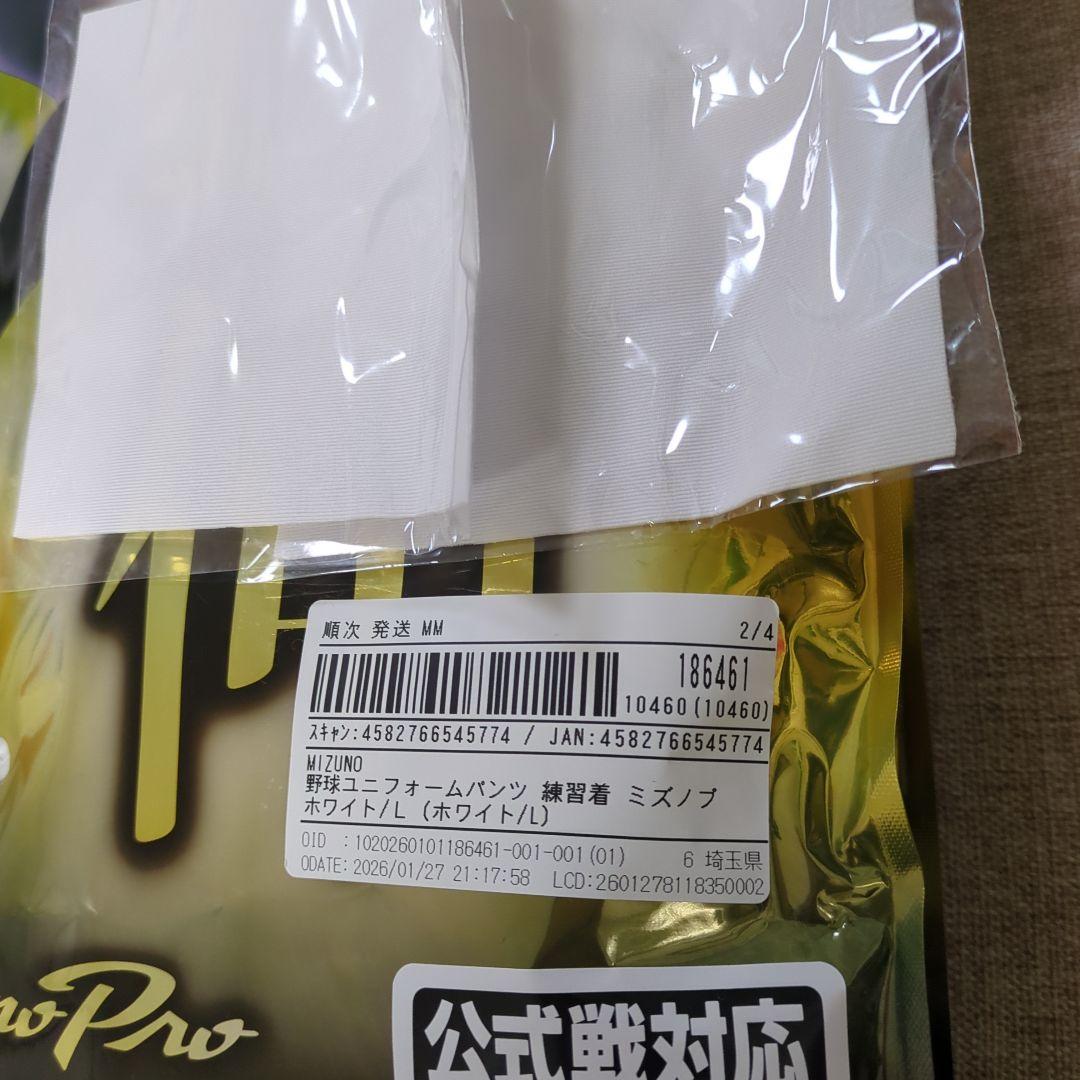 Mizuno Pro 野球パンツ Lサイズ レギュラー ホワイト 2着セット