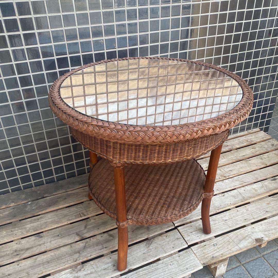 ラタン サイドテーブル ヴィンテージインテリア 籐 ナチュラル 美品