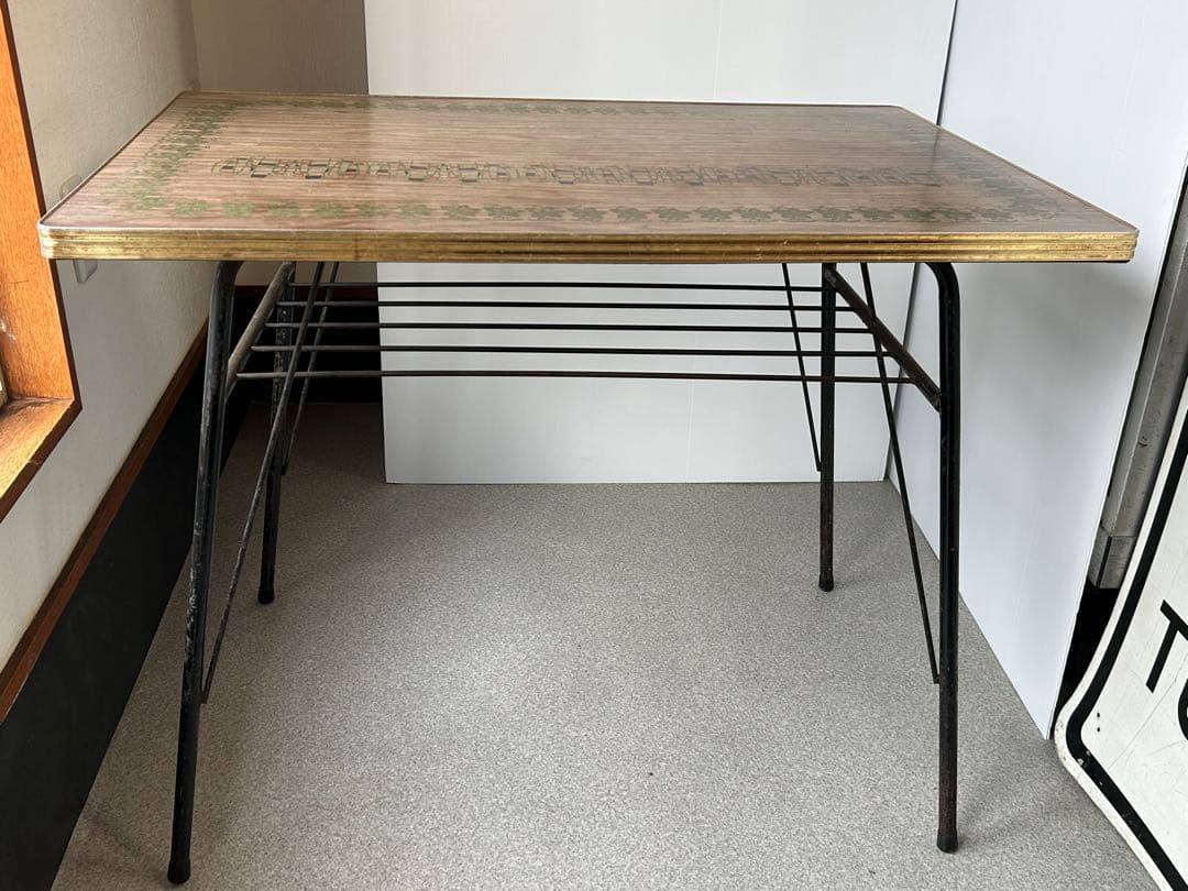 ヴィンテージ　昭和レトロ　鉄脚テーブル　作業台　ダイニング　机ミッドセンチュリー