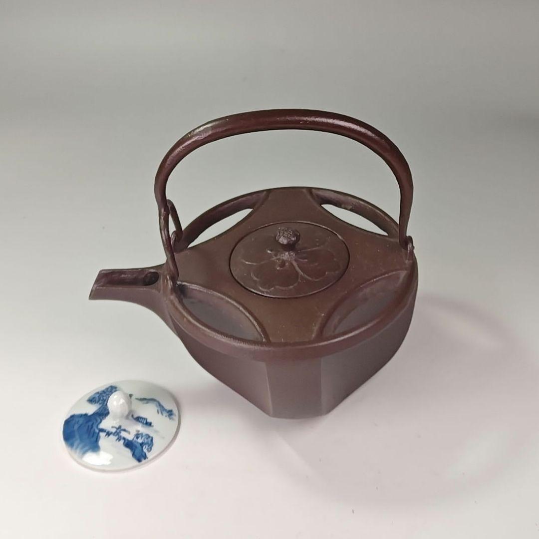 ウ319 銚子『釜師　佐藤浄清造』『七宝銚子　染付替蓋付　共箱　鉄製』茶道具