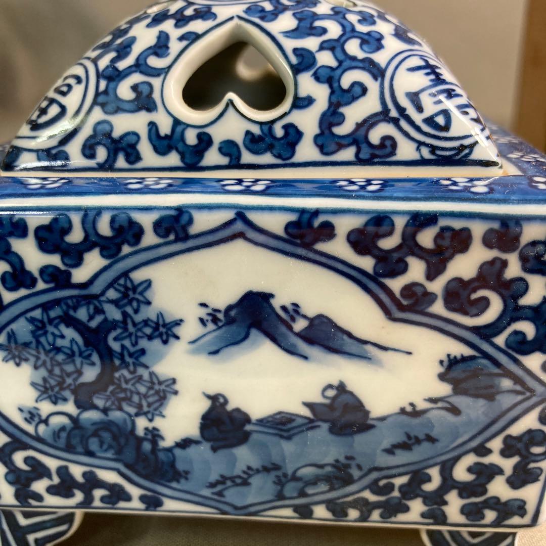 【源右衛門】古伊万里の伝統　名窯　舘林源右衛門作　祥瑞手間取山水唐草文　角香炉