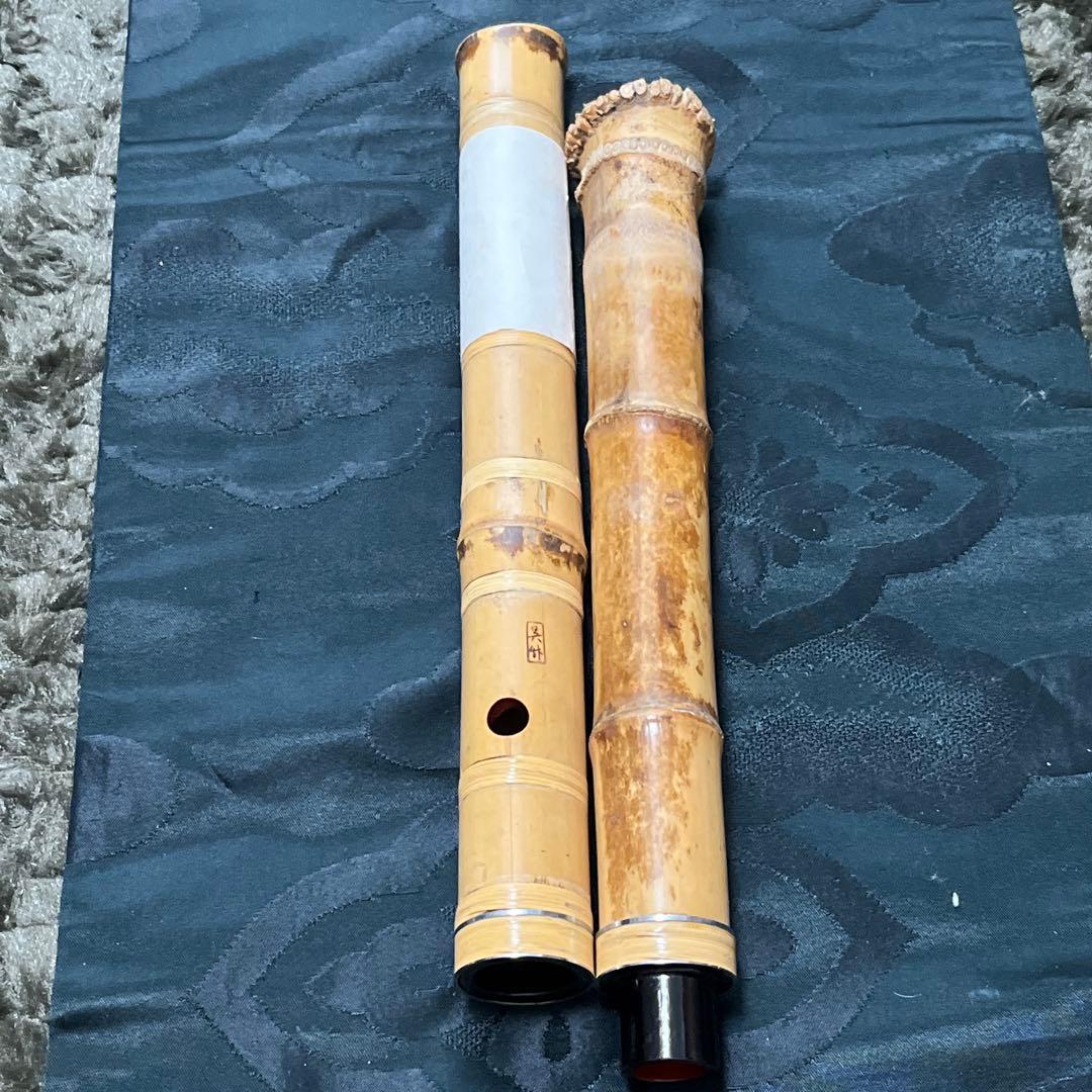 尺八 都山流 在銘 中継ぎ緩み無し 一尺九寸管 籐巻き 銀三線 未使用品
