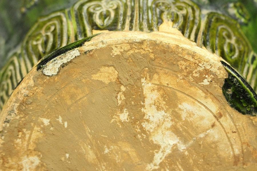 中国美術 緑釉 貼蓮花魚紋 装飾壷 高27.5cm(LC150)