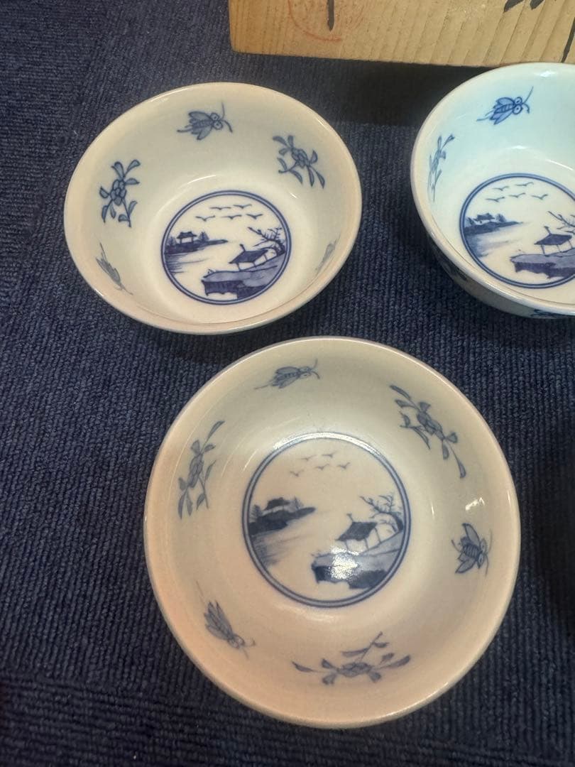 1615  源右衛門　染付山水花虫　小鉢　5客