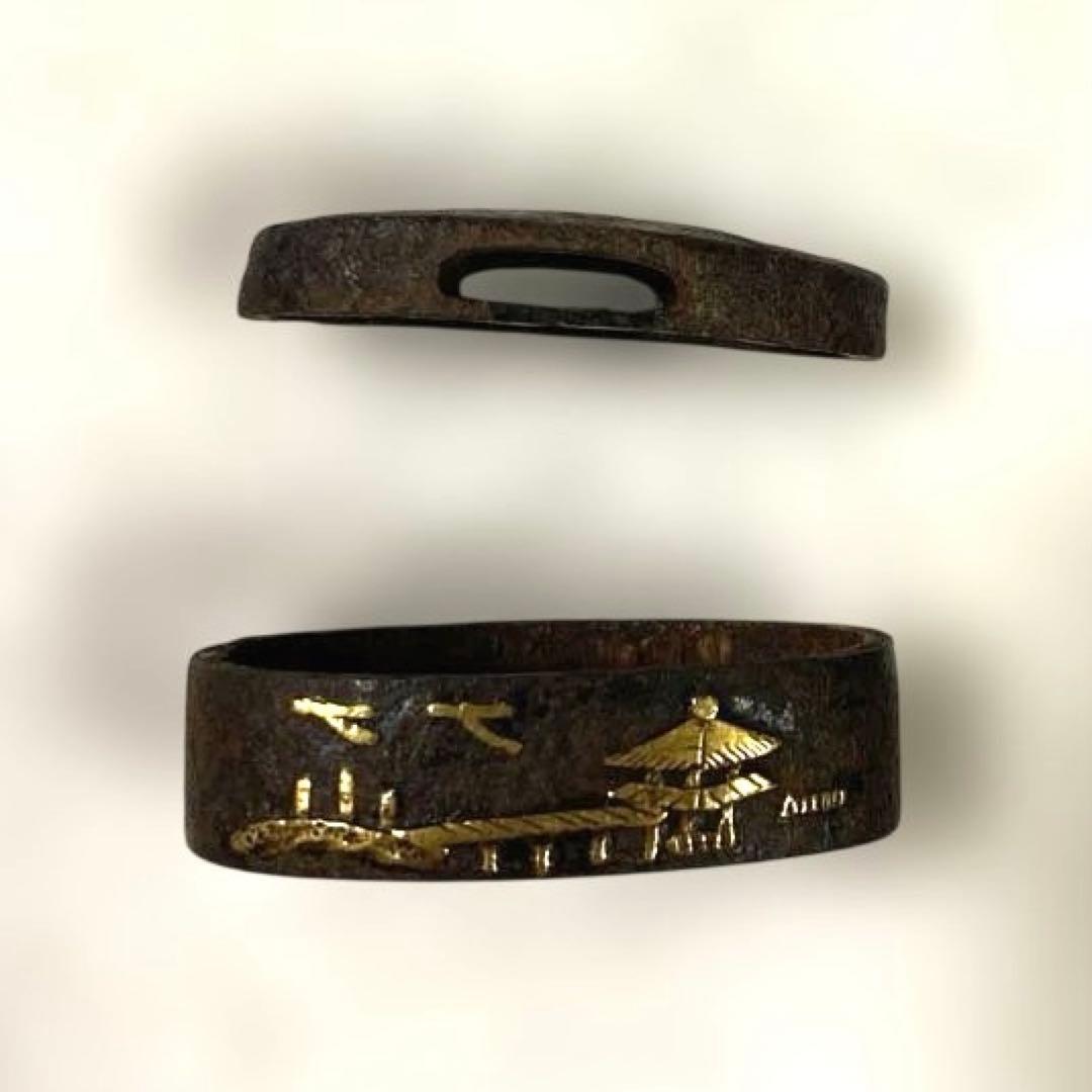 B-75 縁頭　金象嵌　武具　刀装具　骨董品　時代物　日本　美術品　工芸品