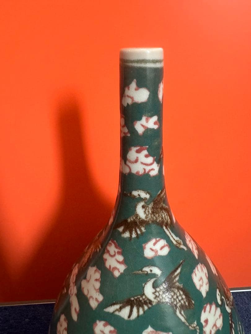 1674 古伊万里　大明嘉清年製銘　雲鶴文色絵大徳利　花瓶　時代物