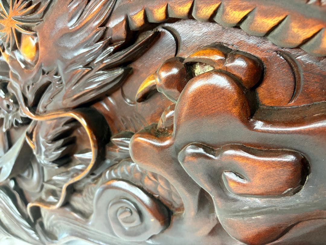 欄間　額　龍　厚彫　彫刻　アンティーク　骨董