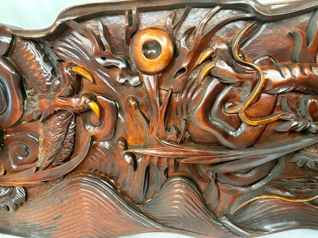 欄間　額　龍　厚彫　彫刻　アンティーク　骨董