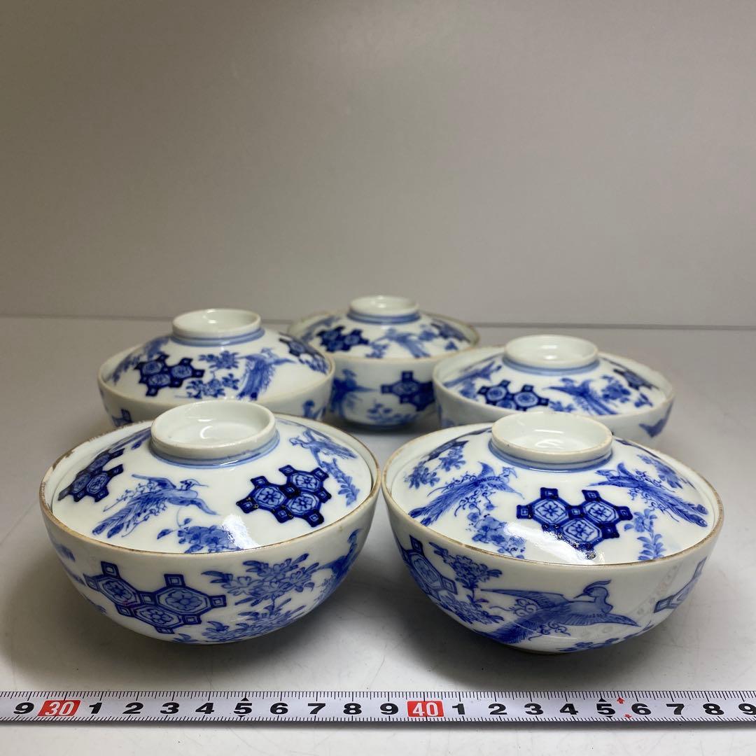 櫻井製　上手鳳凰図　蓋茶碗　5客　東さ8-0120②