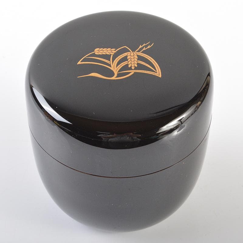 輪島塗　角藤弘悦作　稲穂鶴蒔絵　棗　堀内宗完(兼中斎)極め箱　V　R6336