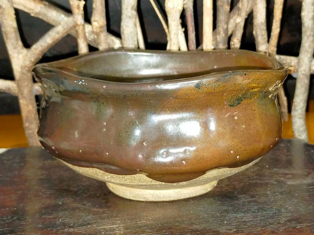 ♥美濃焼♥　沓形　茶碗　織部黒　瀬戸黒　引出黒　桐箱付き　骨董　古玩