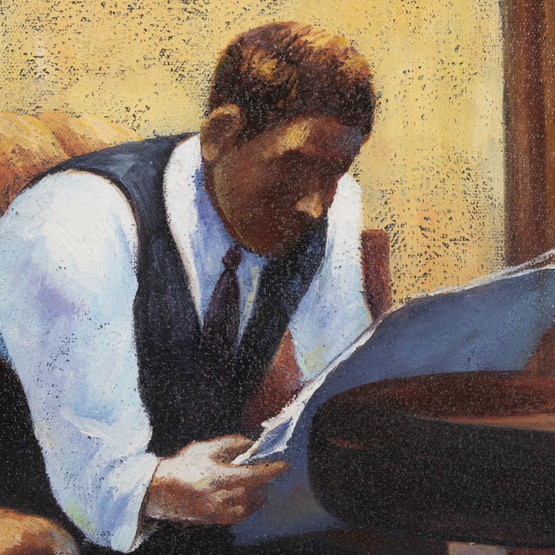 肉筆油絵　模写　木製額装　エドワード・ホッパー　Room in New York