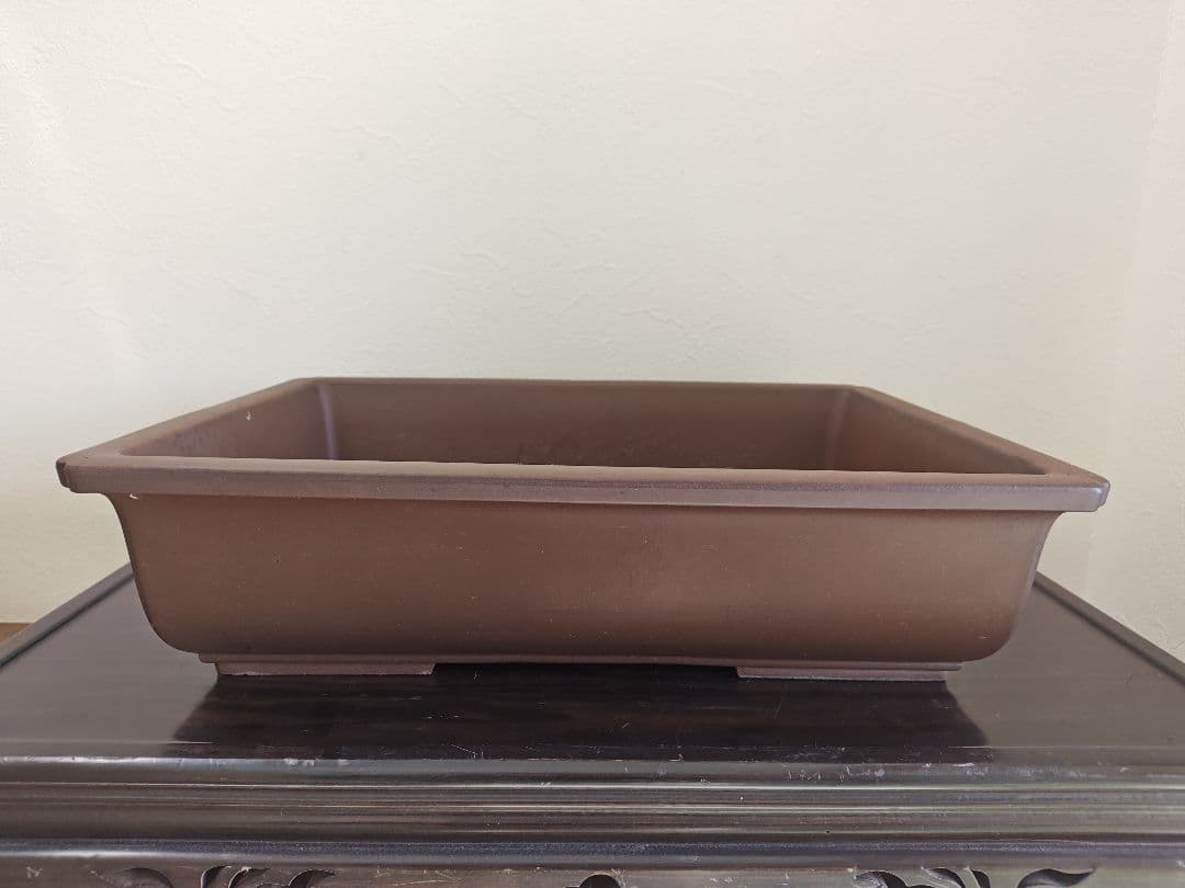 陶器製長方形盆栽鉢 大型　落款　丸四 約45.5cm×32.5cm×11.5cm