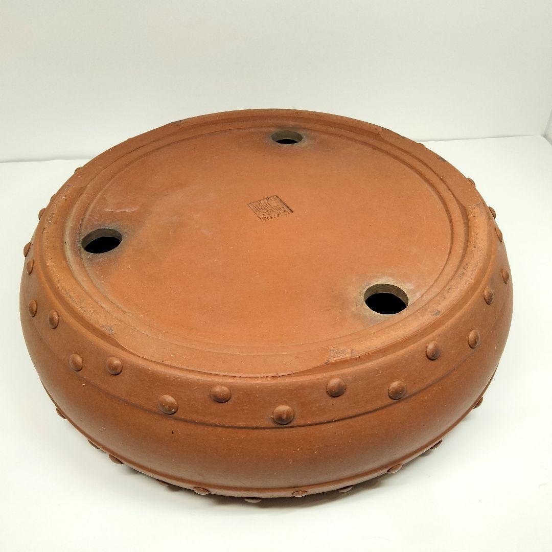 Ｔ182-1 中国 紫砂鉢 中国宜興 太鼓式 盆栽鉢 直径30cm　A