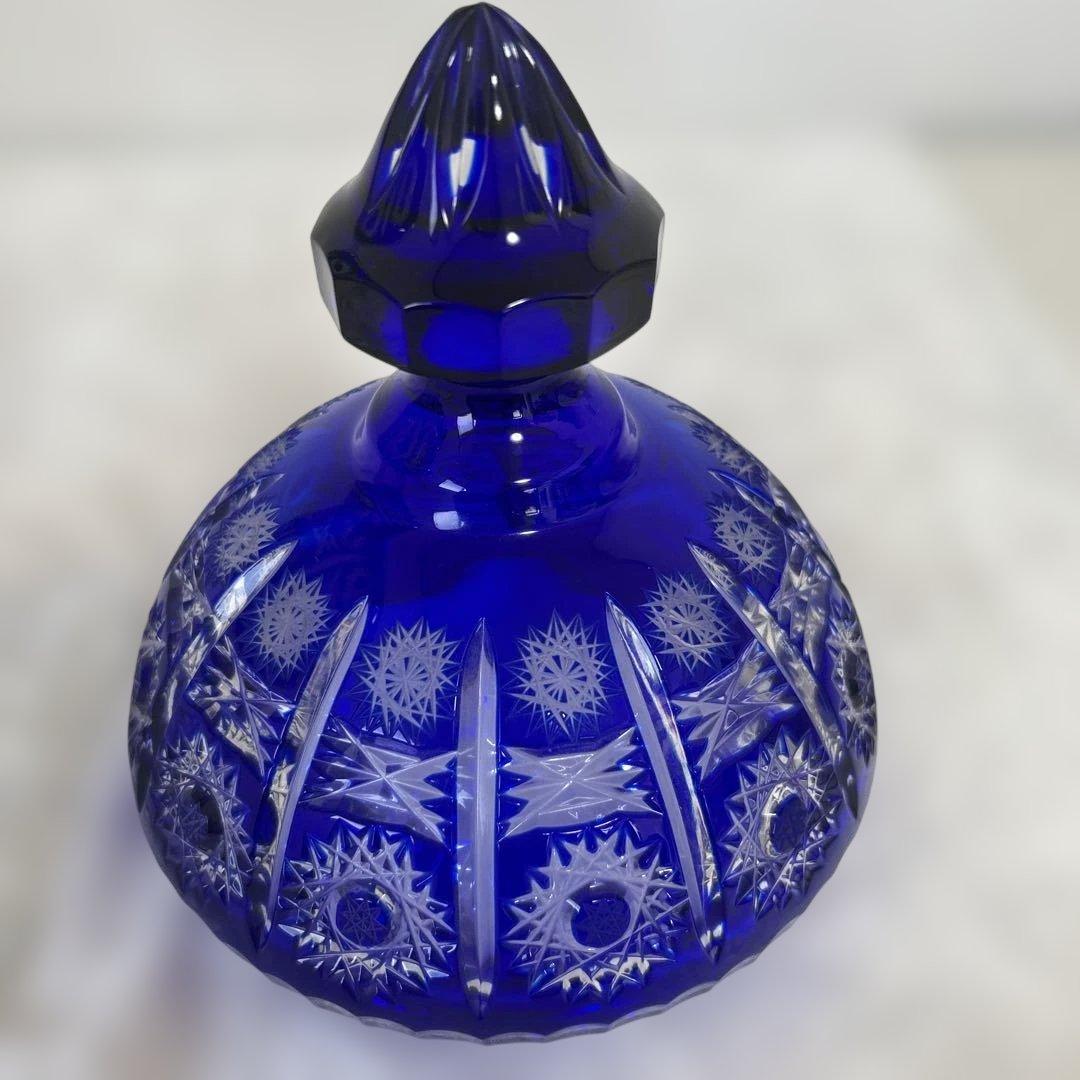 POLONIAコバルトブルー カットガラス 蓋付きポット元箱付き