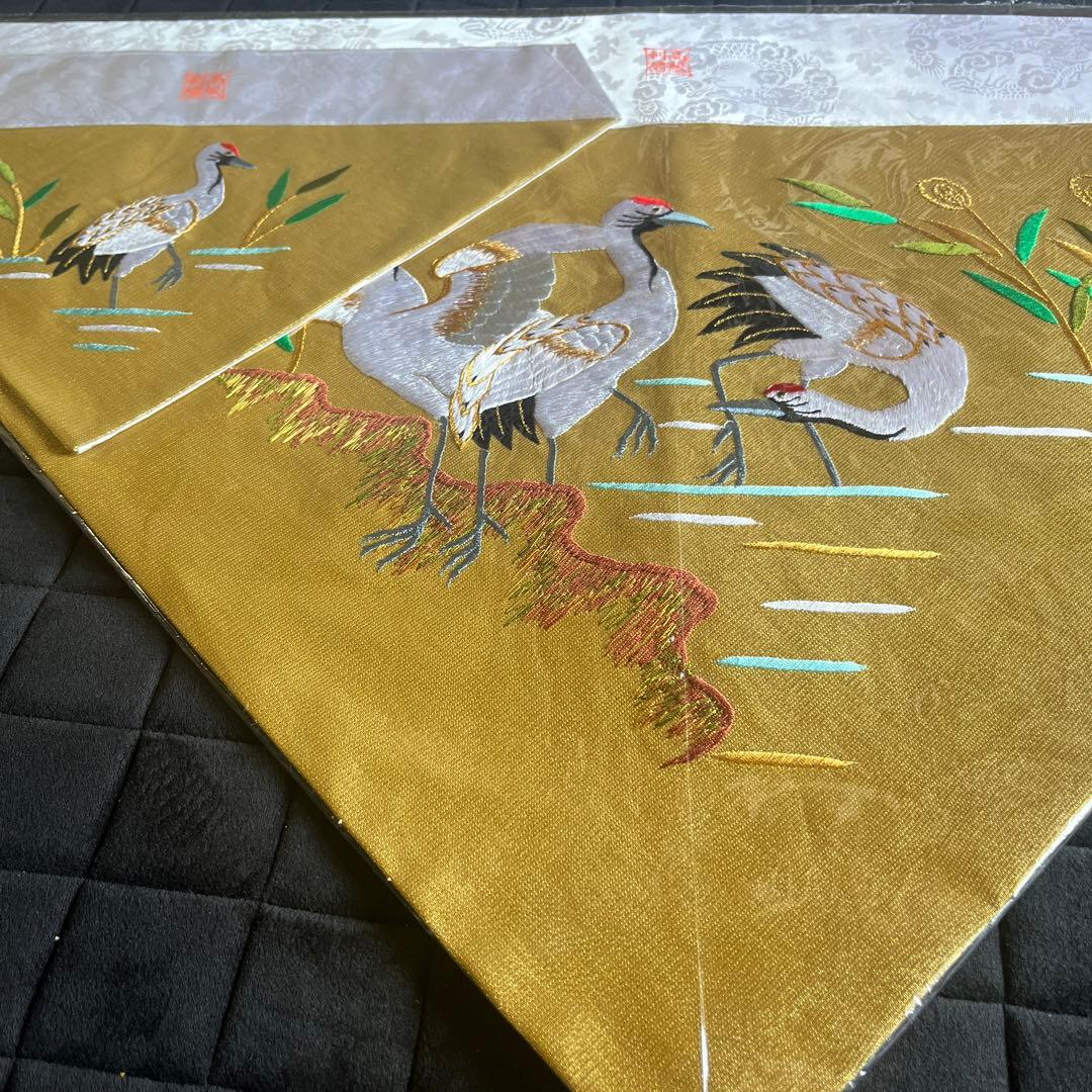 お仏具打敷　200代　芦に鶴　サイズ約大幅90×54cm