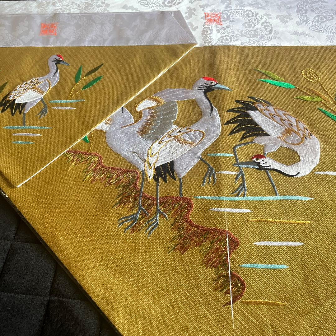お仏具打敷　200代　芦に鶴　サイズ約大幅90×54cm