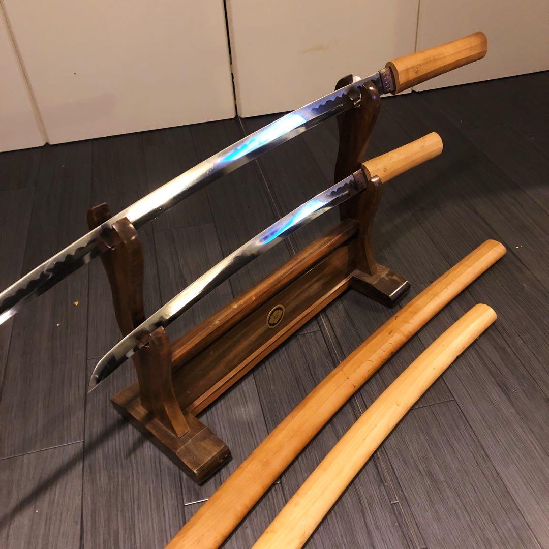 本格模造刀 白鞘 合金製 大小セット　長脇差　2本　拵え　太刀　居合刀