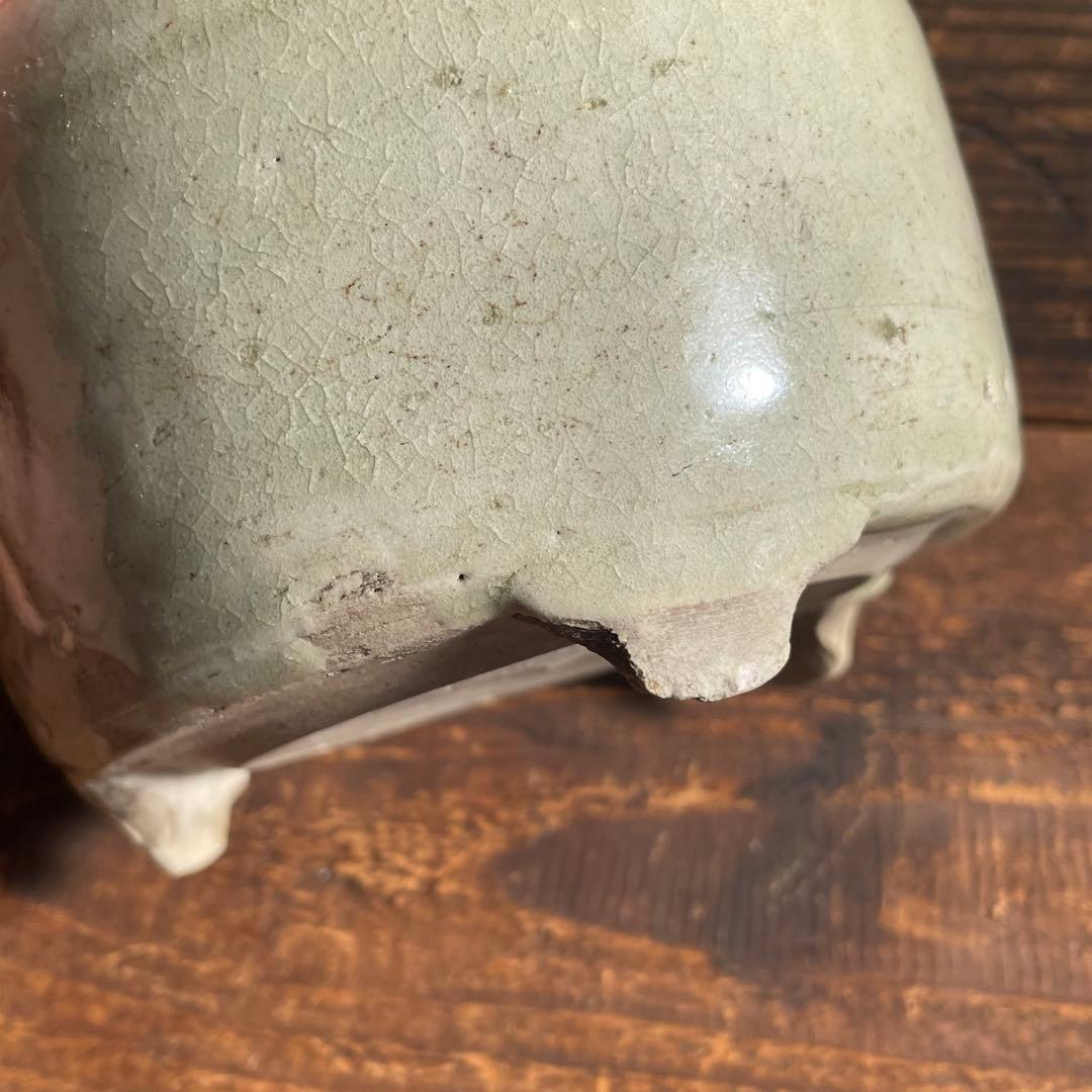 御深井三足香炉 江戸時代 御深井焼 古美濃 古瀬戸 灰釉陶器 骨董 古美術