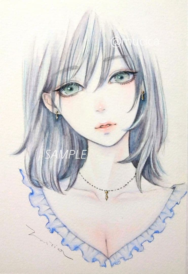 専用　絵画　手描きイラスト　原画　《トパーズ》美人画　水彩画