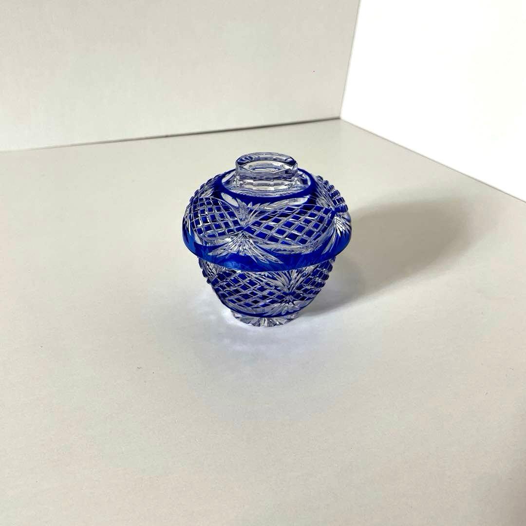 #XG338カメイガラス・藍被硝子・薩摩切子・猪口・蓋付子付・友箱・酒器・骨董