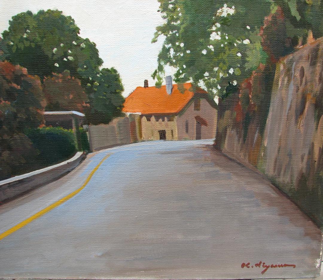 ☆処分☆スペインの光と影,檜山健三「時計台の坂道」8号油彩,スペイン,