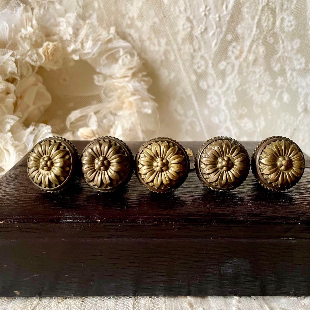 家具用真鍮装飾金具5個セット　19世紀　引き出し用取っ手　フランスアンティーク