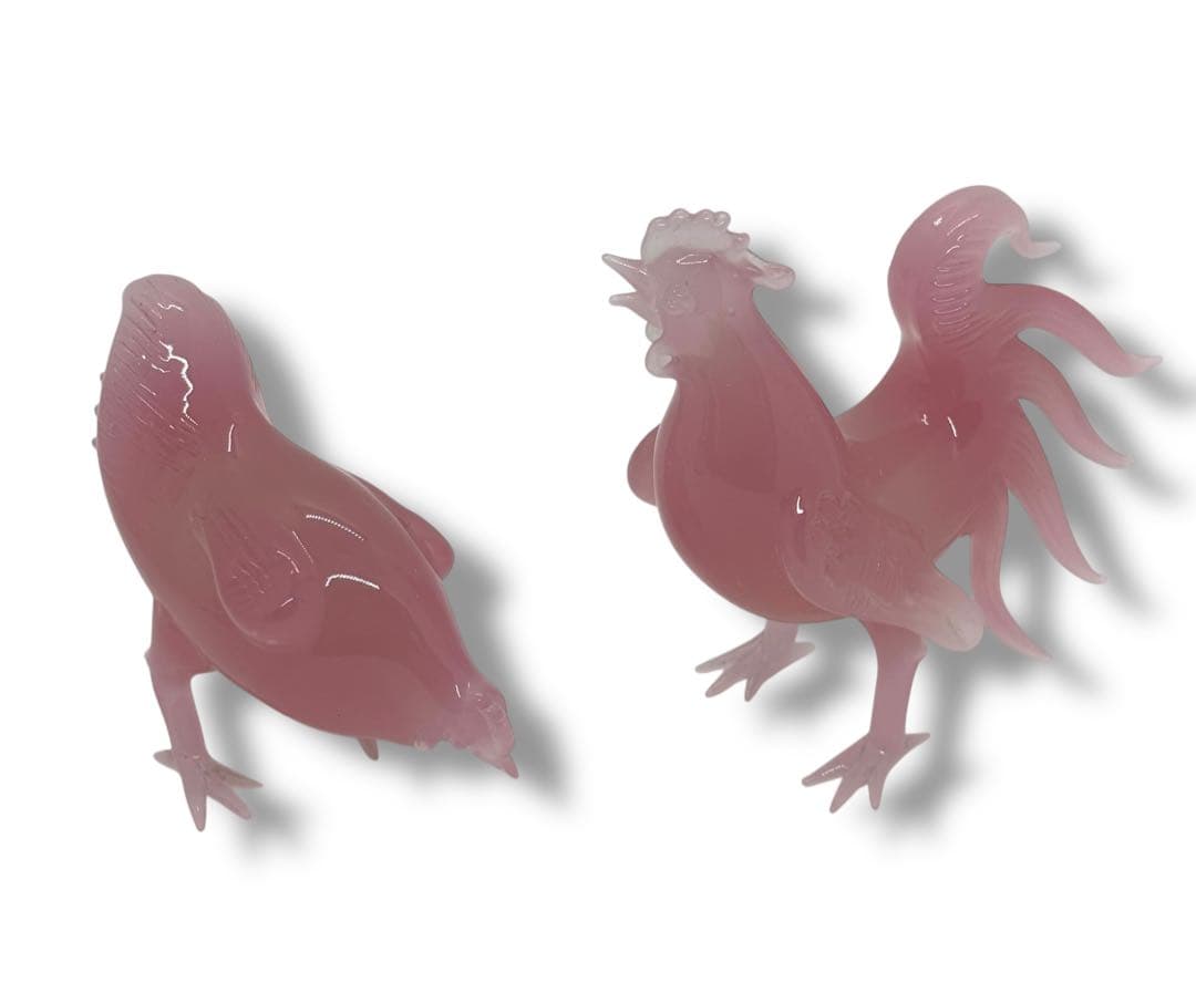 田*夫様 #ムラノガラス ピンクオパリン 鶏フィギュリン 2点セット