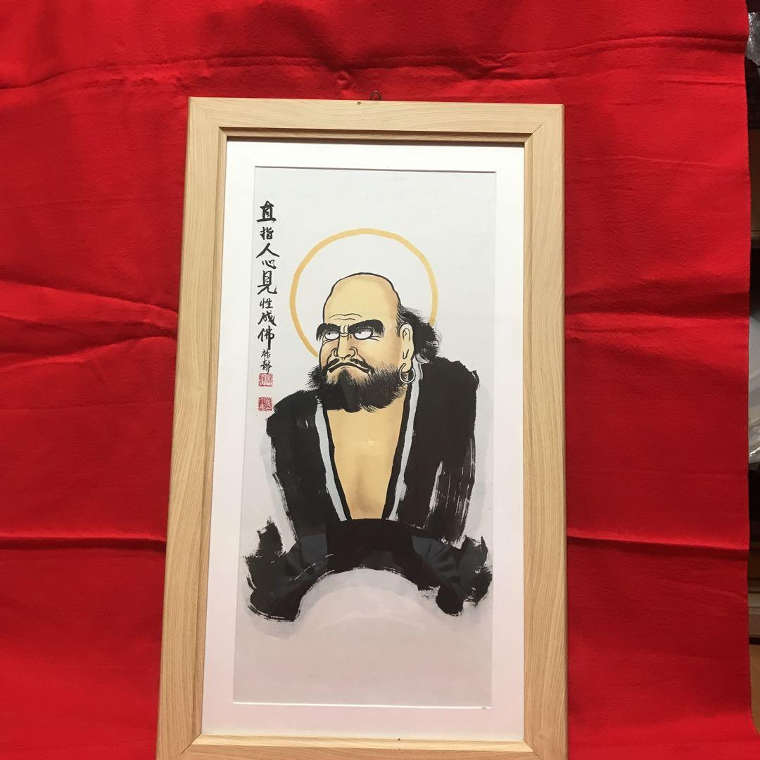 互いに睨めっこしてる凄い達磨大師‼️額入り達磨大師絵像■優れ物■