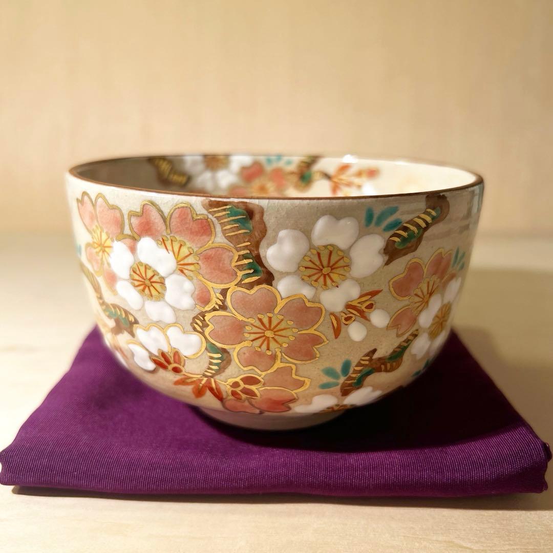 京焼　乾山写　桜の図　抹茶茶碗