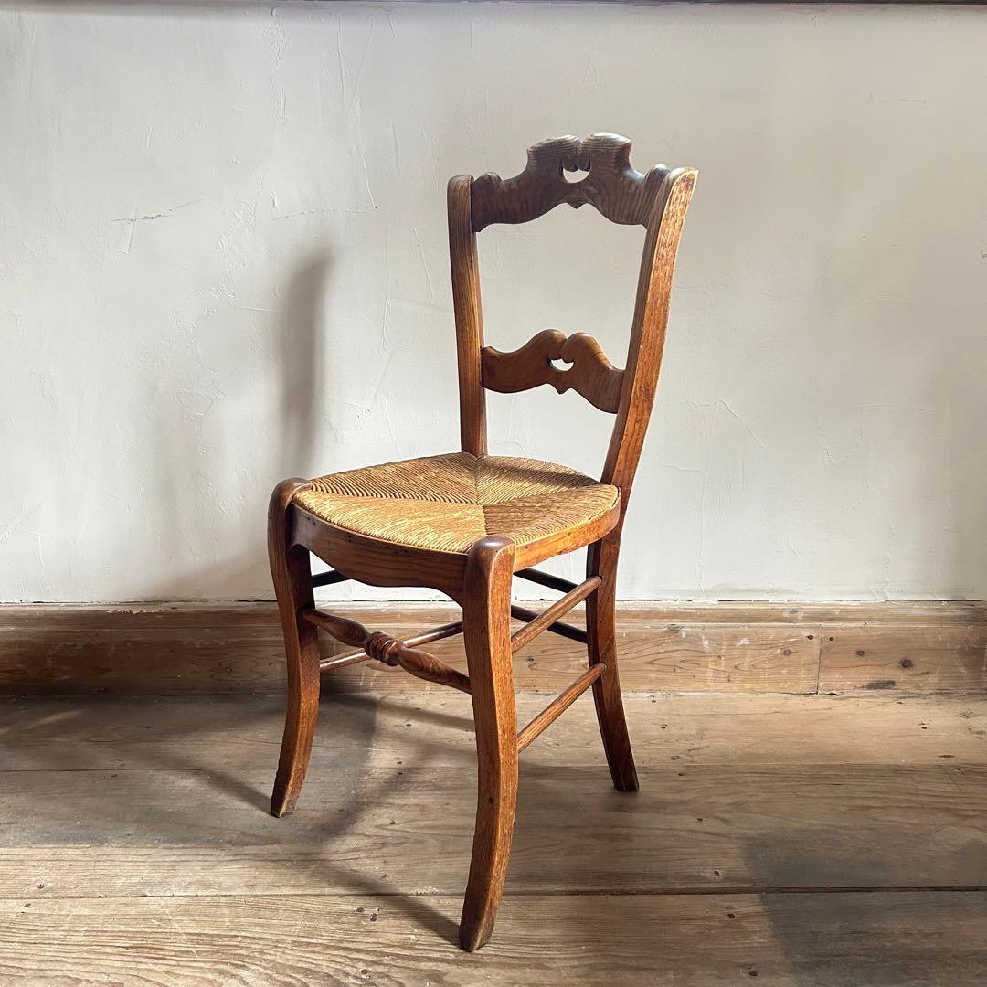 フランスアンティーク ラッシュシートチェア カフェチェア ダイニングチェア　籐
