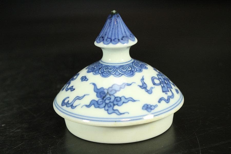 煎茶 桐山造 青花龍紋 水注 瓶 共箱 美品(K-A932)