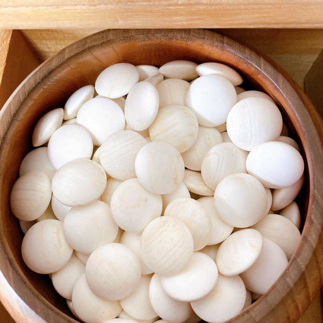 【厚さ9.5mm】 本蛤碁石 (白180個/黒180個)　木箱入り