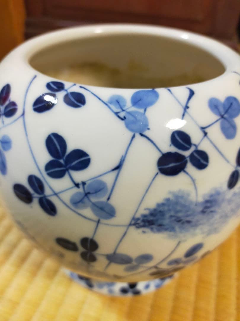 古伊万里染付　水草図　可愛い手火鉢