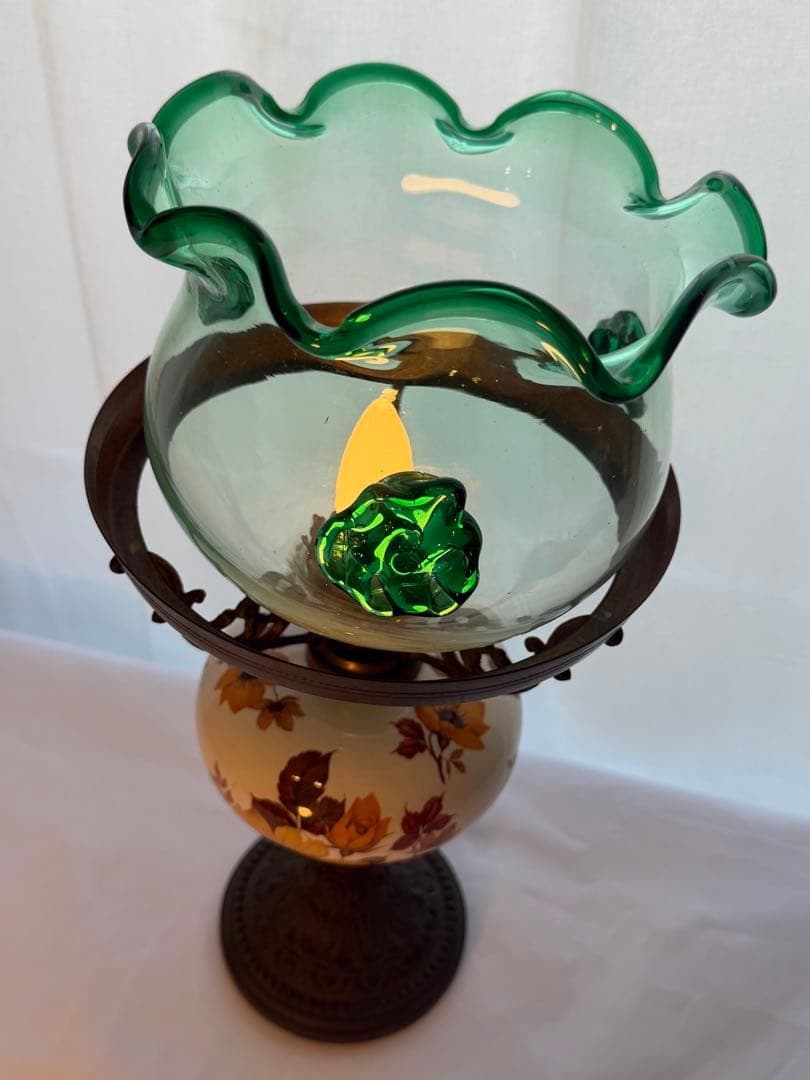 ビンテージ フラワーモチーフ ランプ テーブル 昭和レトロ ガラス 陶器