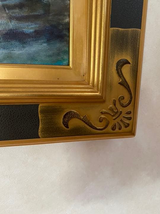 絵画　久保田宏　油絵　朝の漁港　特大F50 名画　巨大　額縁　芸術品　油彩　作品