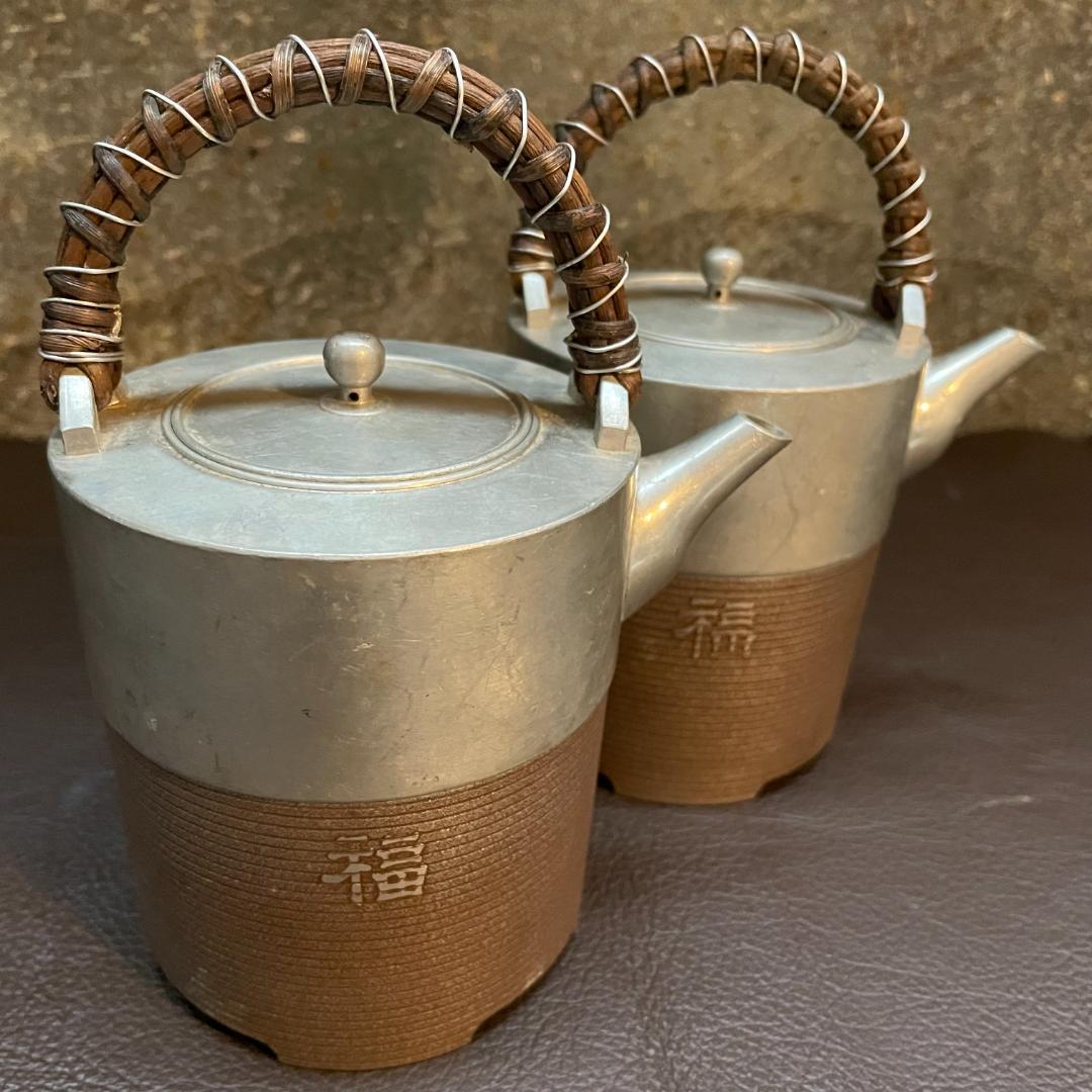 錫 千呂利 ちろり トジメ 朱イブシ 酒器 藤手 銚子 急須 ポット 2個 元箱