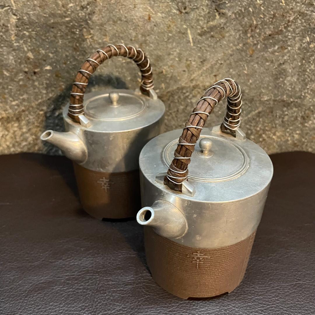 錫 千呂利 ちろり トジメ 朱イブシ 酒器 藤手 銚子 急須 ポット 2個 元箱