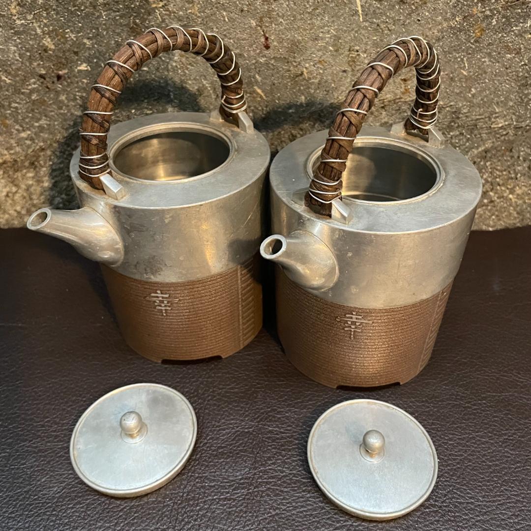 錫 千呂利 ちろり トジメ 朱イブシ 酒器 藤手 銚子 急須 ポット 2個 元箱