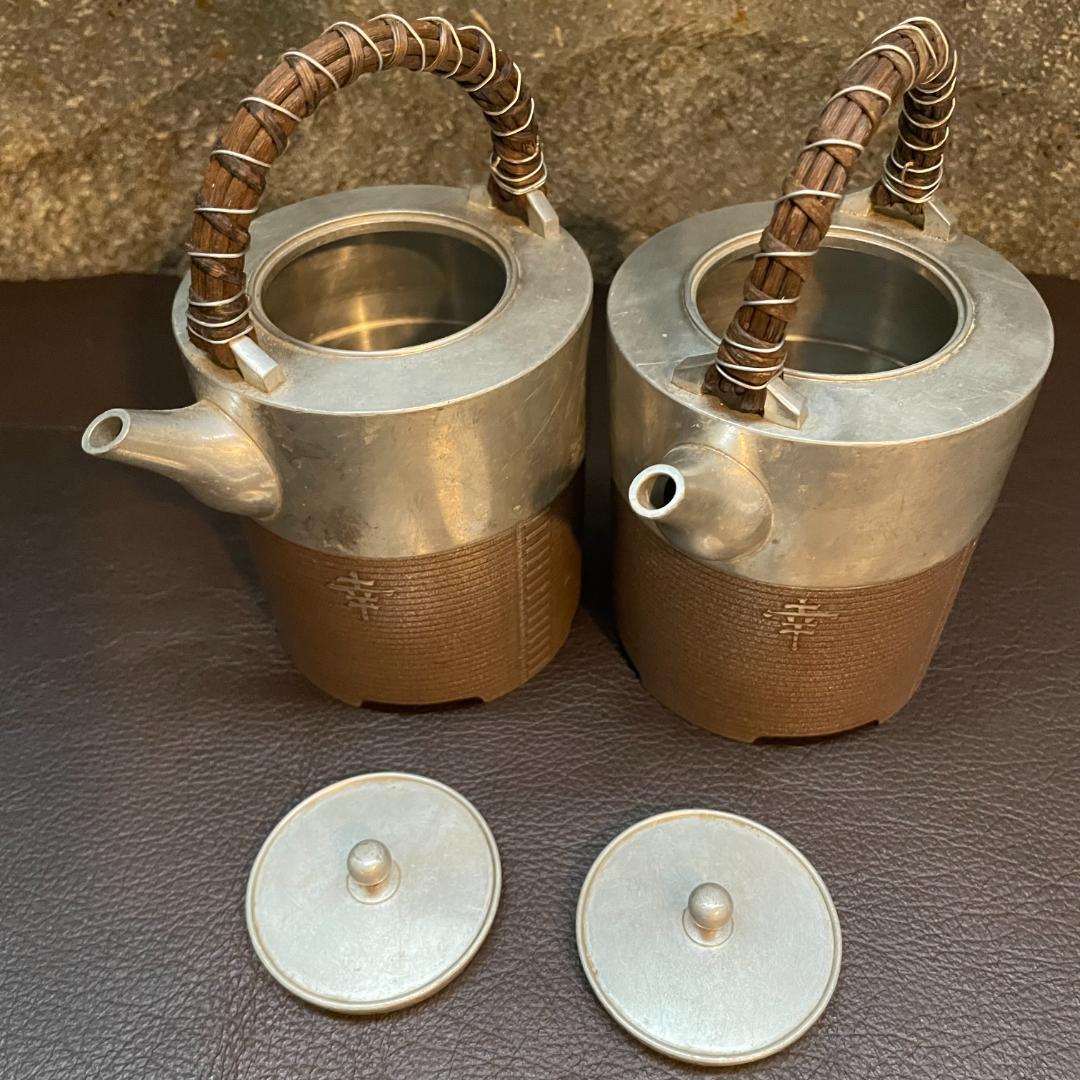 錫 千呂利 ちろり トジメ 朱イブシ 酒器 藤手 銚子 急須 ポット 2個 元箱