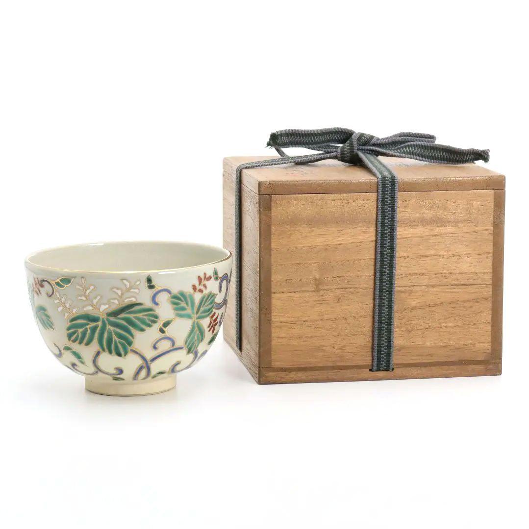 楠部彌弌作 色絵葵茶碗 共箱 茶道具　SX269　BC23