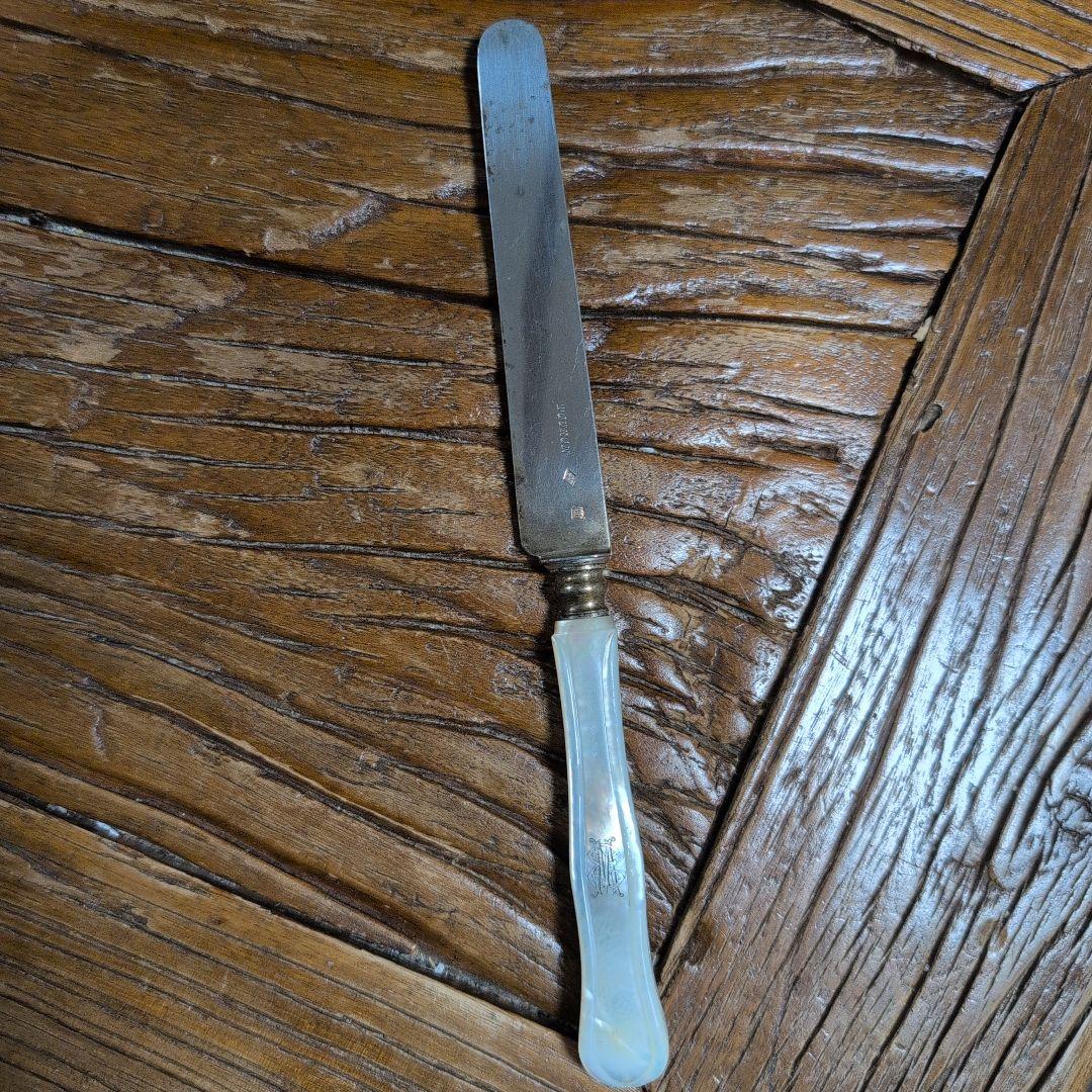 フランスアンティーク　純銀製　マザーオブパール　ナイフ