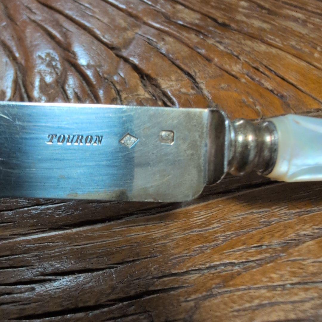 フランスアンティーク　純銀製　マザーオブパール　ナイフ